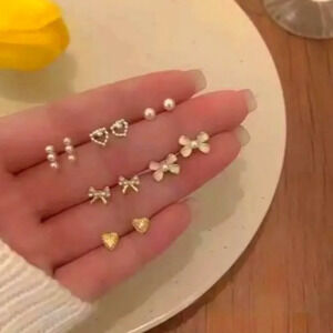 Women's Girl's 6 Pairs S925 Sterling Silver Earring Set, Cute And Simple